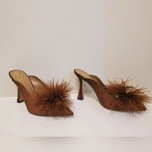 Womens Sam Edelman Feathery Brown Anthony Mule Pointy Toe Mule Pump Heel NWOT